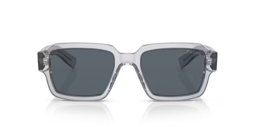 Occhiali da sole Prada PR 02ZS (U430A9) colore grigio trasparente forma quadrato lenti blu