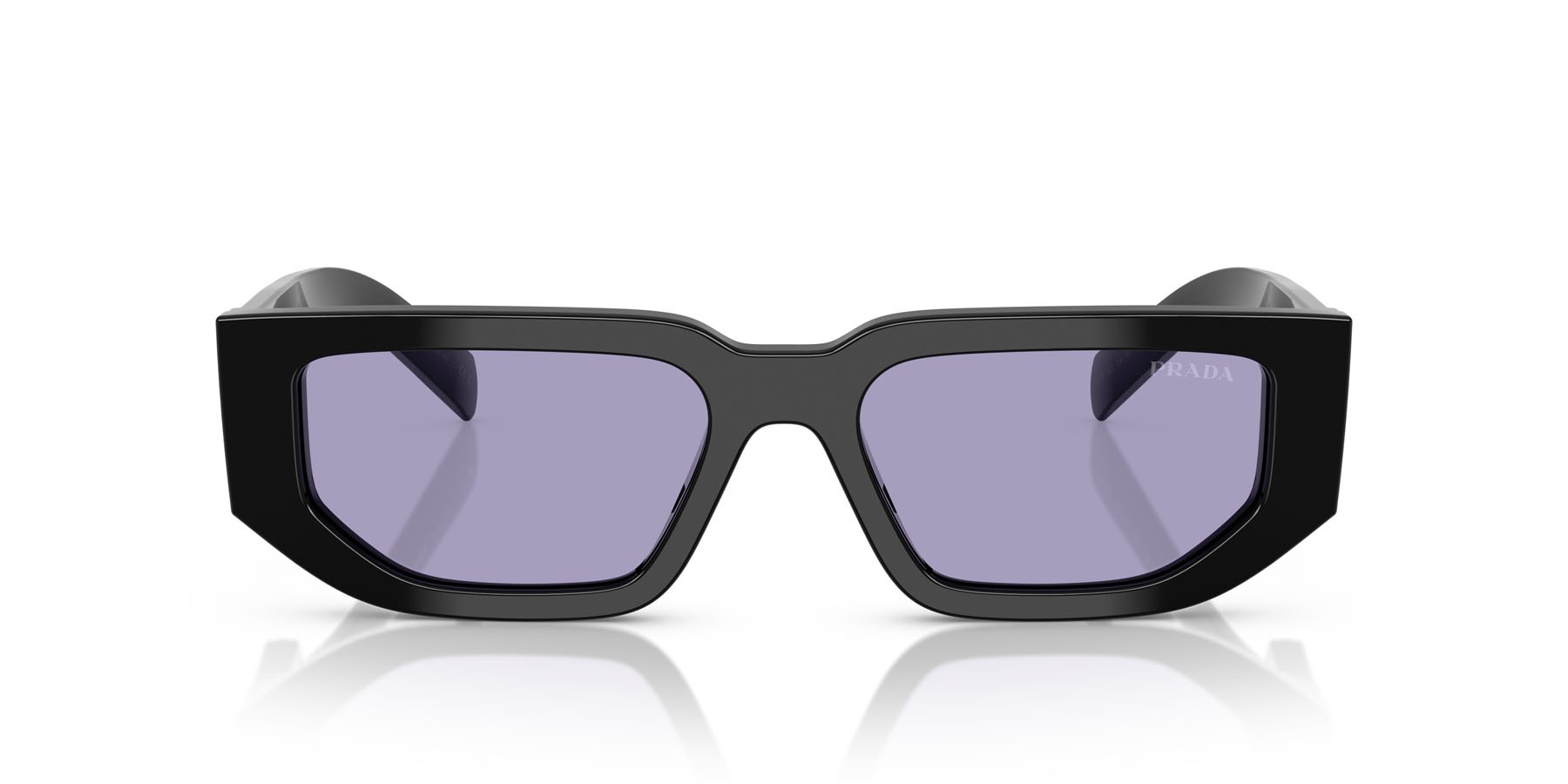 Sunglasses Prada PR 09ZS (16K01O) color nero shape rectangle lenses viola