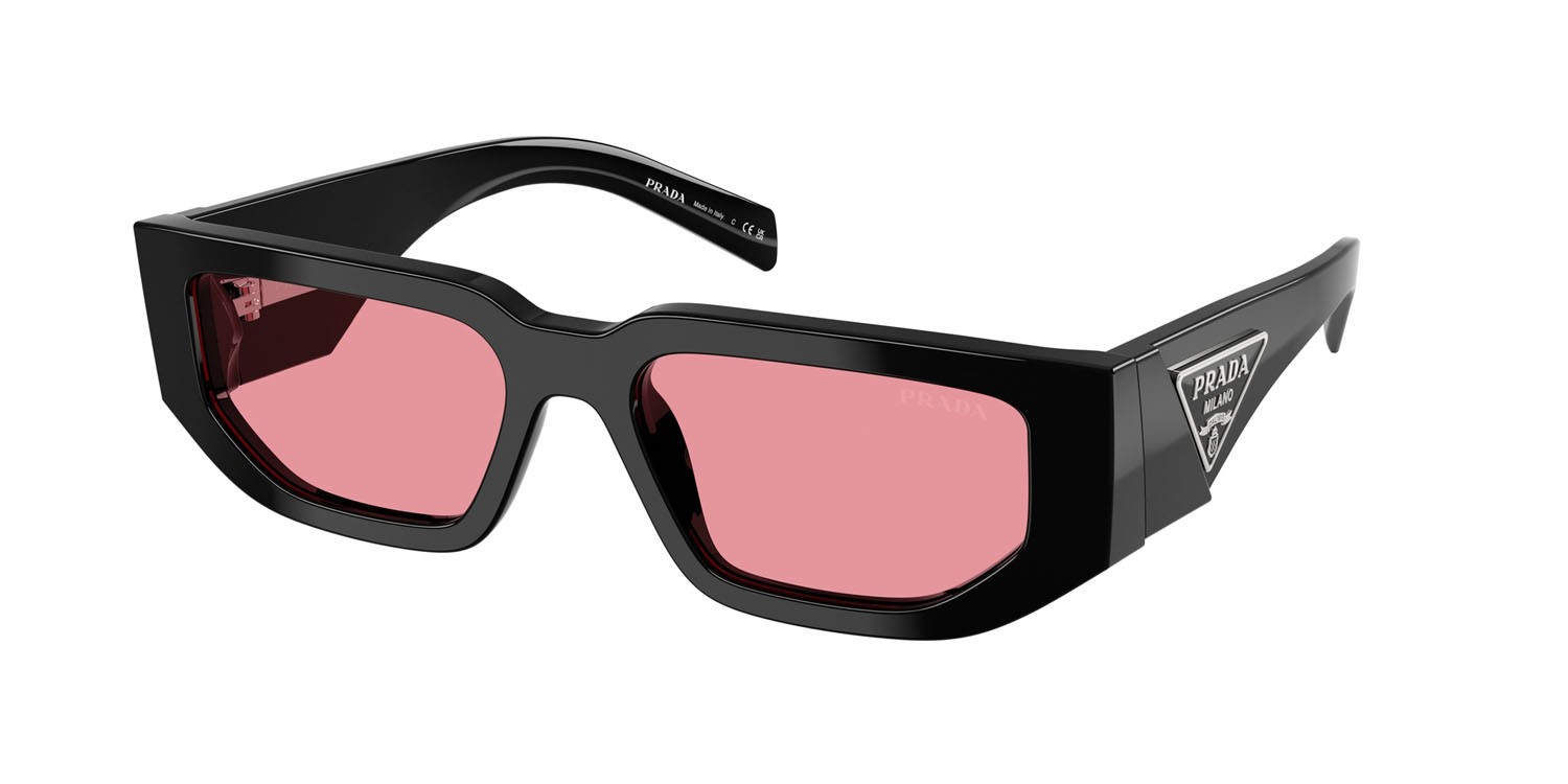 Sunglasses Prada PR 09ZS (16K30L) color nero shape rectangle lenses rosa