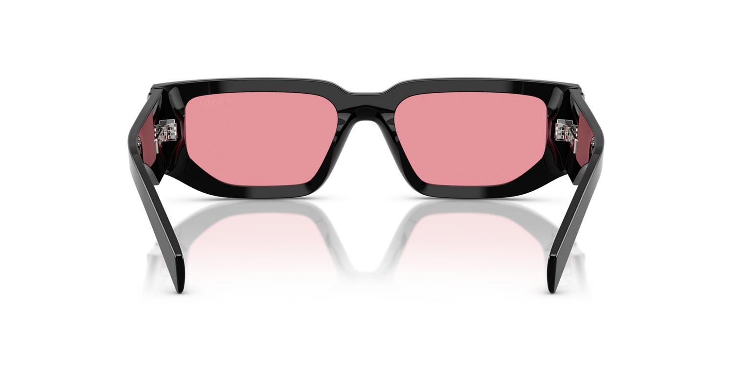 Sunglasses Prada PR 09ZS (16K30L) color nero shape rectangle lenses rosa