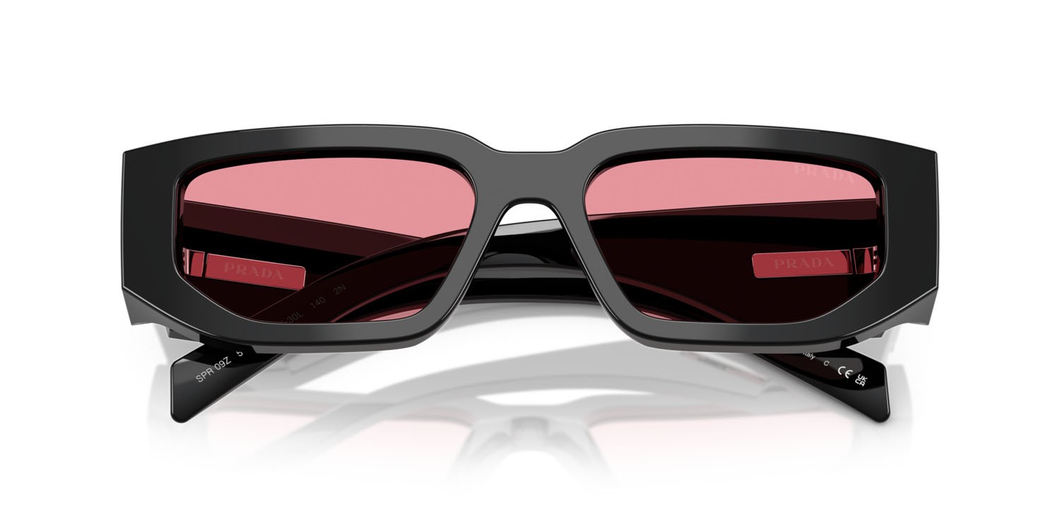 Sunglasses Prada PR 09ZS (16K30L) color nero shape rectangle lenses rosa