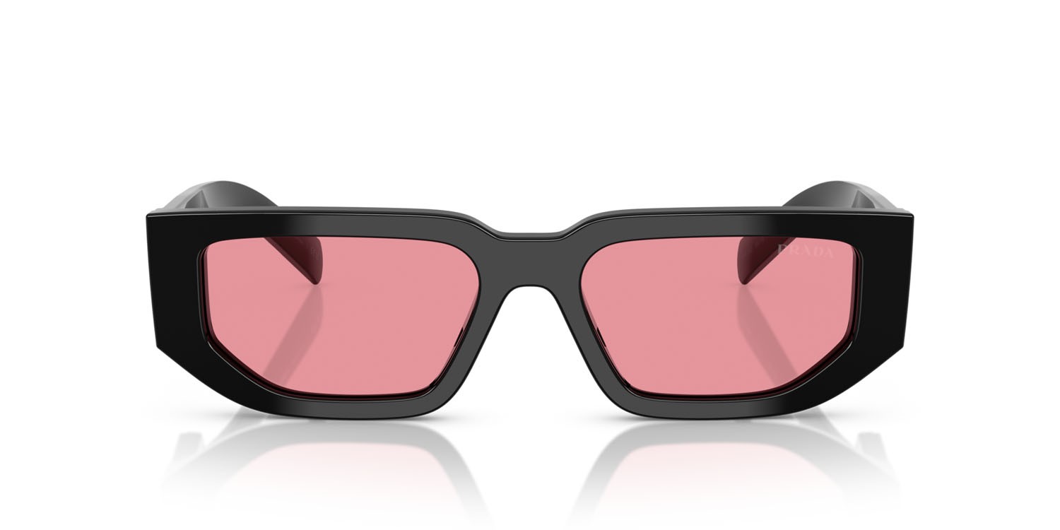 Sunglasses Prada PR 09ZS (16K30L) color nero shape rectangle lenses rosa