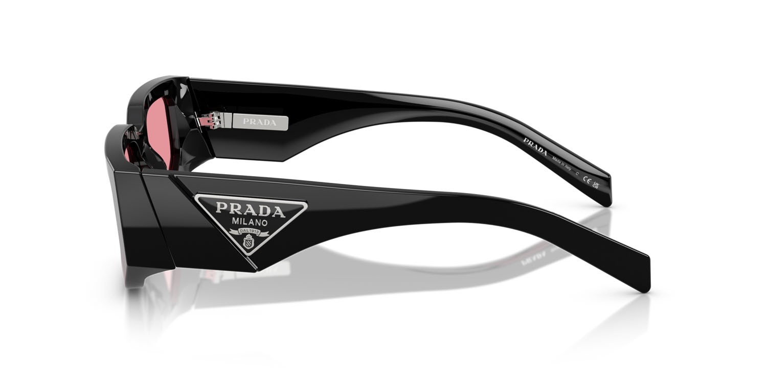Sunglasses Prada PR 09ZS (16K30L) color nero shape rectangle lenses rosa