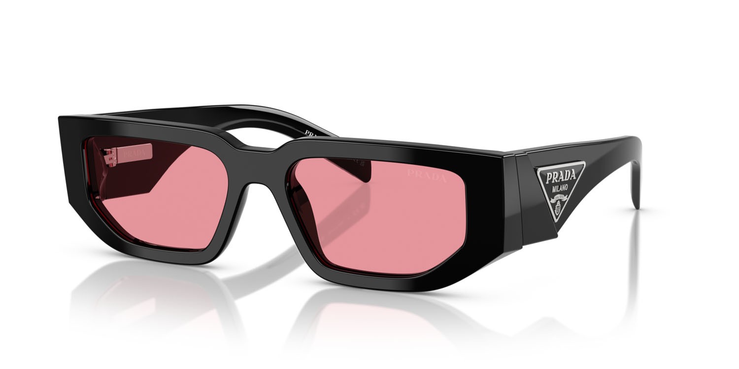 Sunglasses Prada PR 09ZS (16K30L) color nero shape rectangle lenses rosa