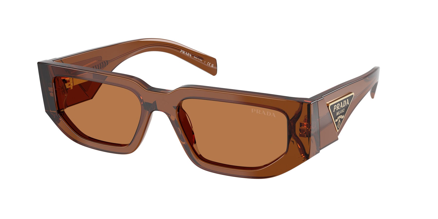 Sunglasses Prada PR 09ZS (20H90Q) color marrone scuro trasparente shape rectangle lenses marrone