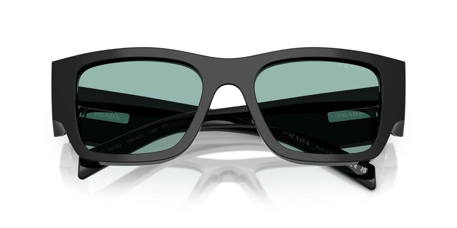 Sunglasses Prada PR 10ZS (16K40K) color nero shape square lenses verde petrolio