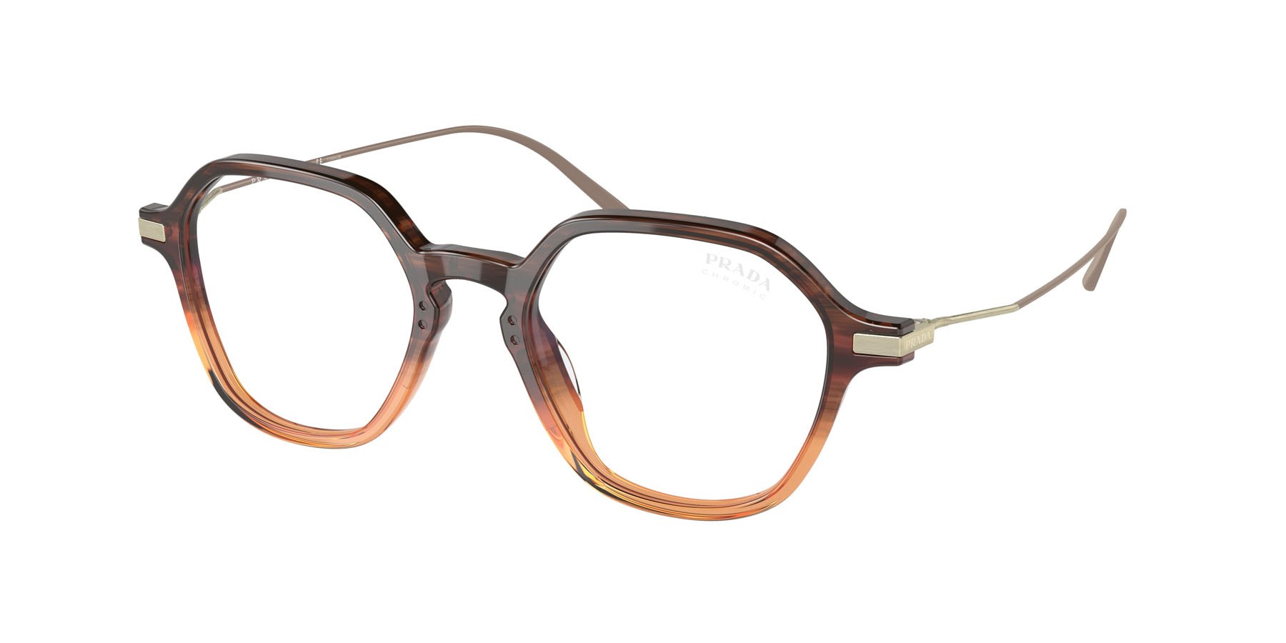 Sunglasses Prada PR 11YS (13B05R) color testa di moro sfumato ambra shape square lenses fotocromatica trasparente-marrone