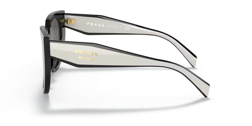 Sunglasses Prada PR 14WS (09Q5S0) color black/talc shape cat eye lenses dark grey