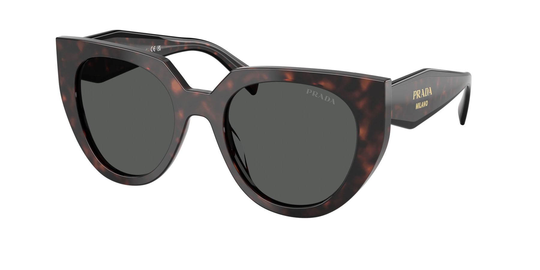 Sunglasses Prada PR 14WS (17N40L) color root tartarugato shape cat eye lenses grigio scuro