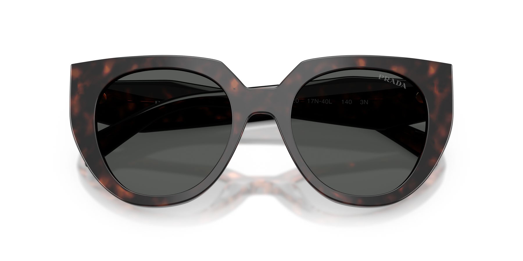 Sunglasses Prada PR 14WS (17N40L) color root tartarugato shape cat eye lenses grigio scuro
