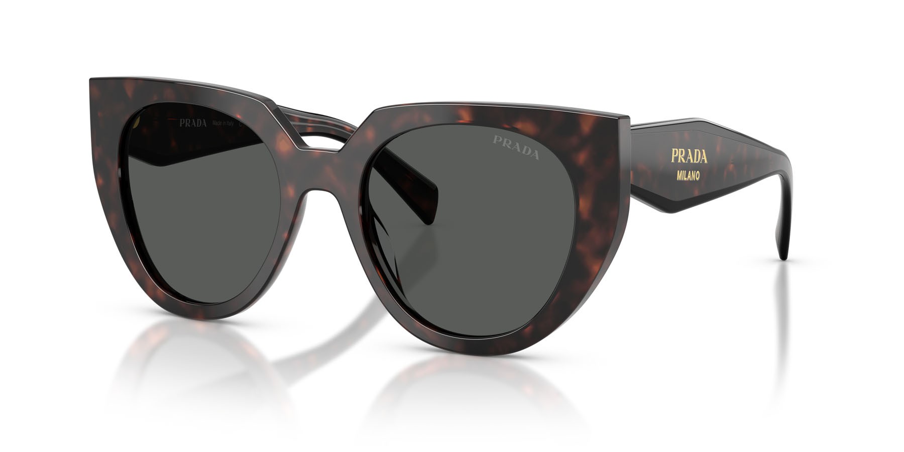 Sunglasses Prada PR 14WS (17N40L) color root tartarugato shape cat eye lenses grigio scuro