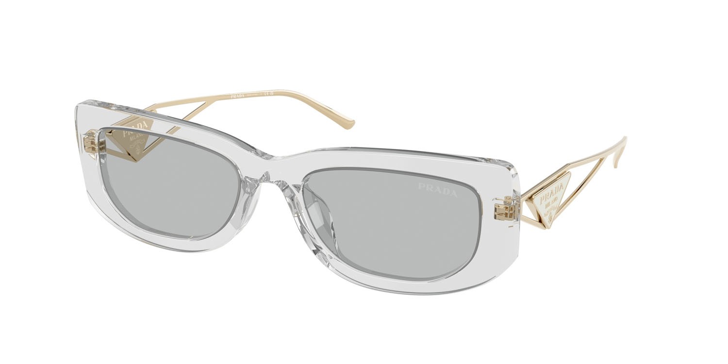 Sunglasses Prada PR 14YS (12R50K) color grigio trasparente shape rectangle lenses grigio chiaro