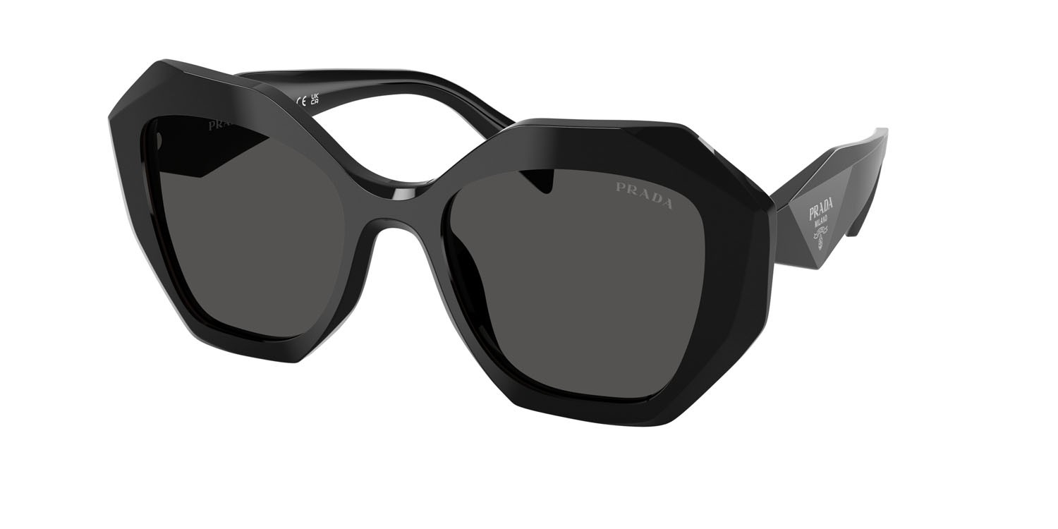 Sunglasses Prada PR 16WS (1AB5S0) color nero shape irregular lenses grigio scuro