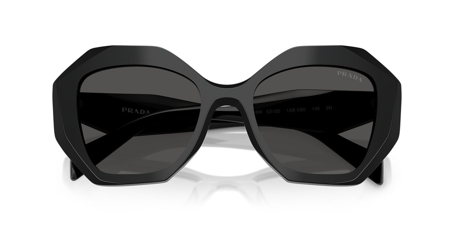 Sunglasses Prada PR 16WS (1AB5S0) color nero shape irregular lenses grigio scuro