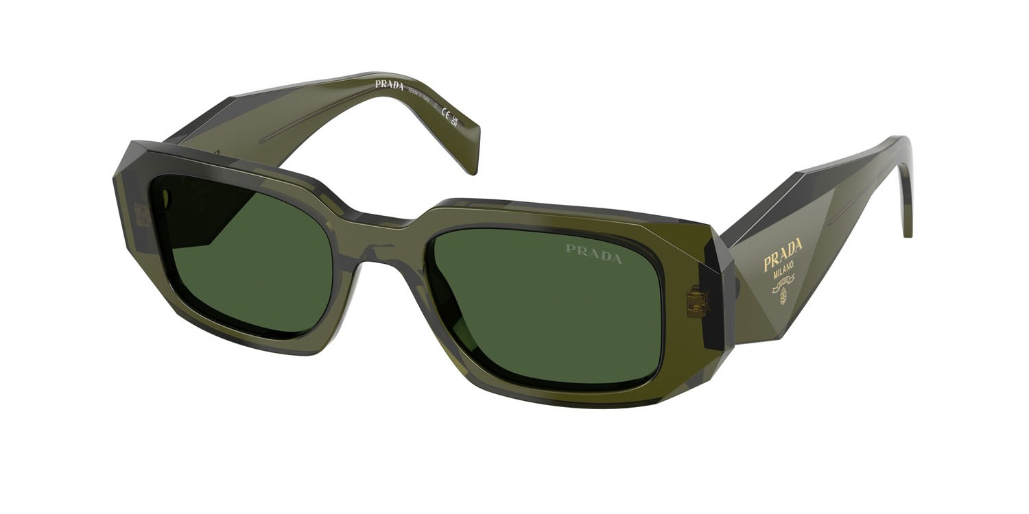 Sunglasses Prada PR 17WS (19Z1I0) color bottiglia trasparente shape rectangle lenses verde scuro