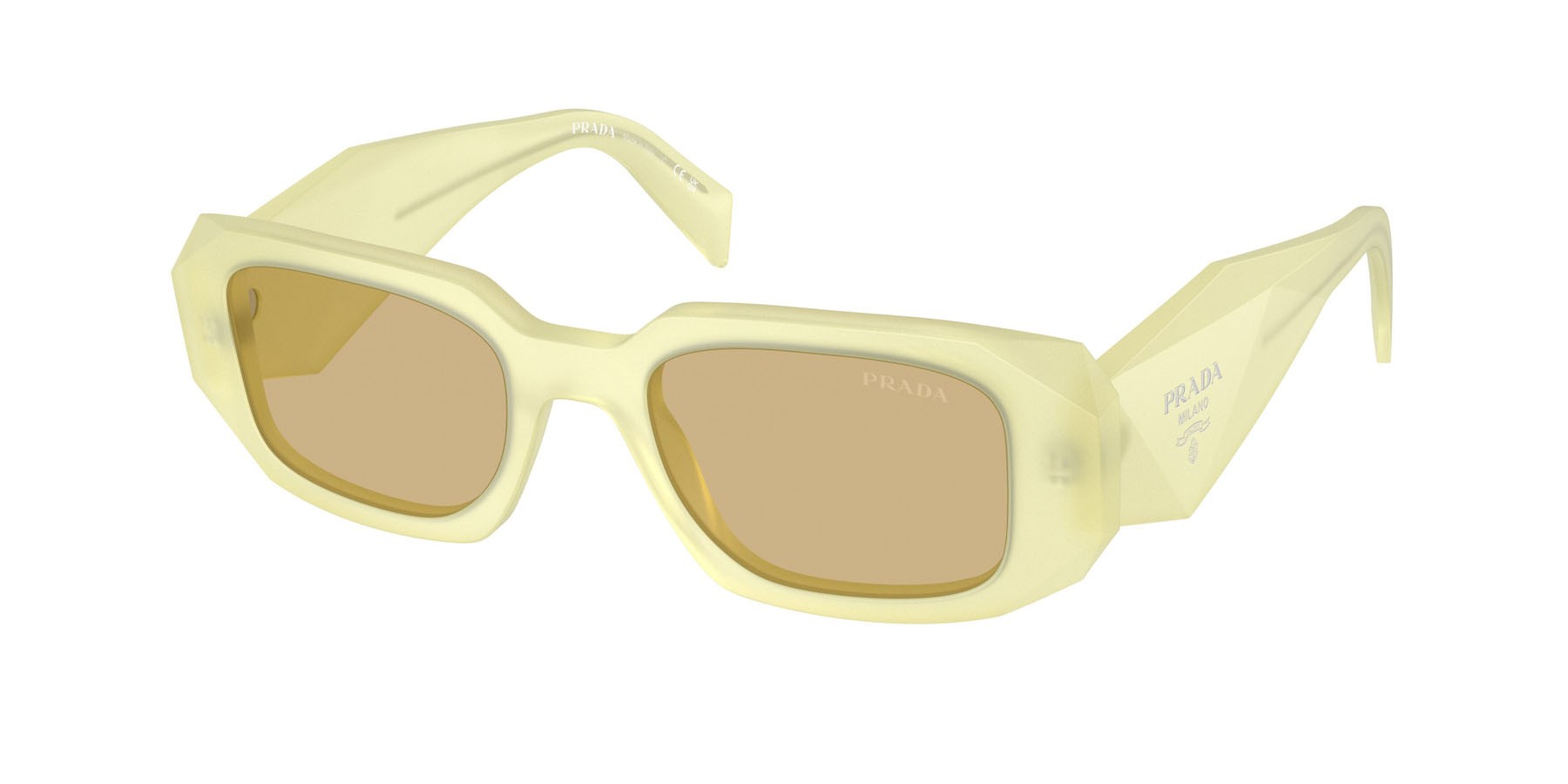 Occhiali da sole Prada PR 17WS (21G10R) colore vaniglia smerigliata forma rettangolare lenti giallo