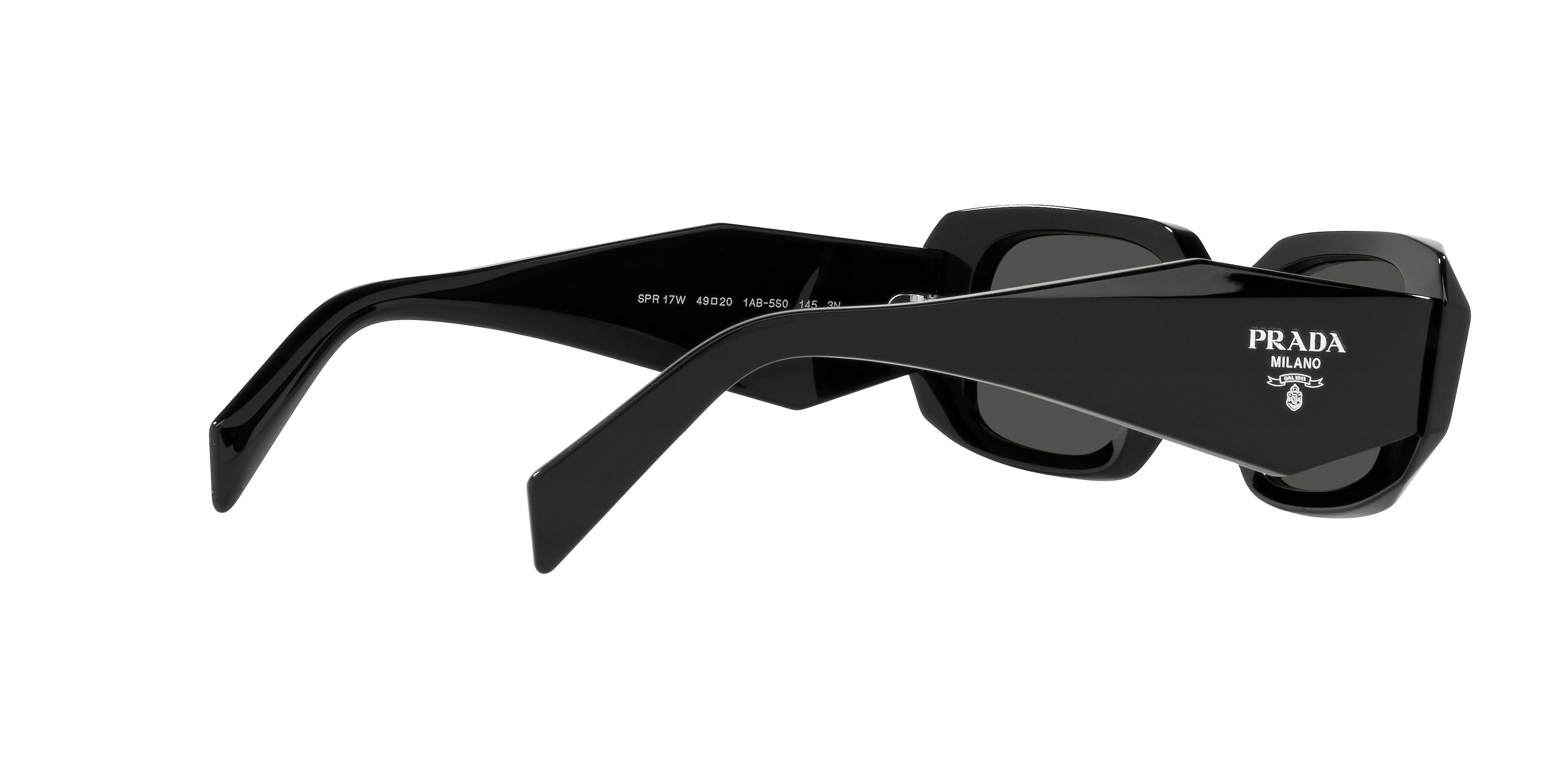 Occhiali da sole Prada PR 17WSF (1AB5S0) colore nero forma rettangolare lenti grigio scuro