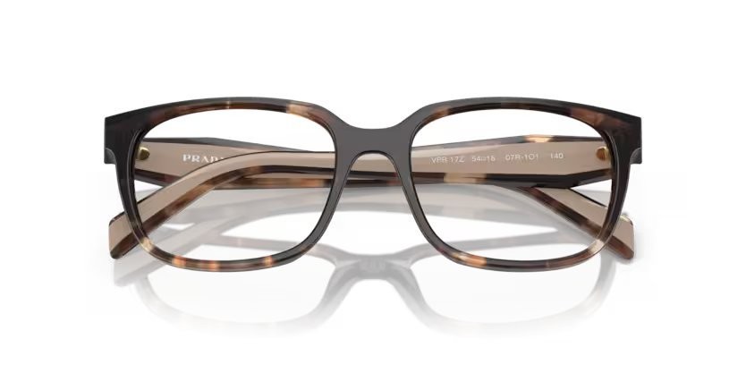 Eyeglasses Prada PR 17ZV (07R1O1) color havana caramello shape rectangle lenses lente demo
