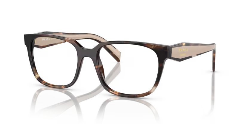 Eyeglasses Prada PR 17ZV (07R1O1) color havana caramello shape rectangle lenses lente demo