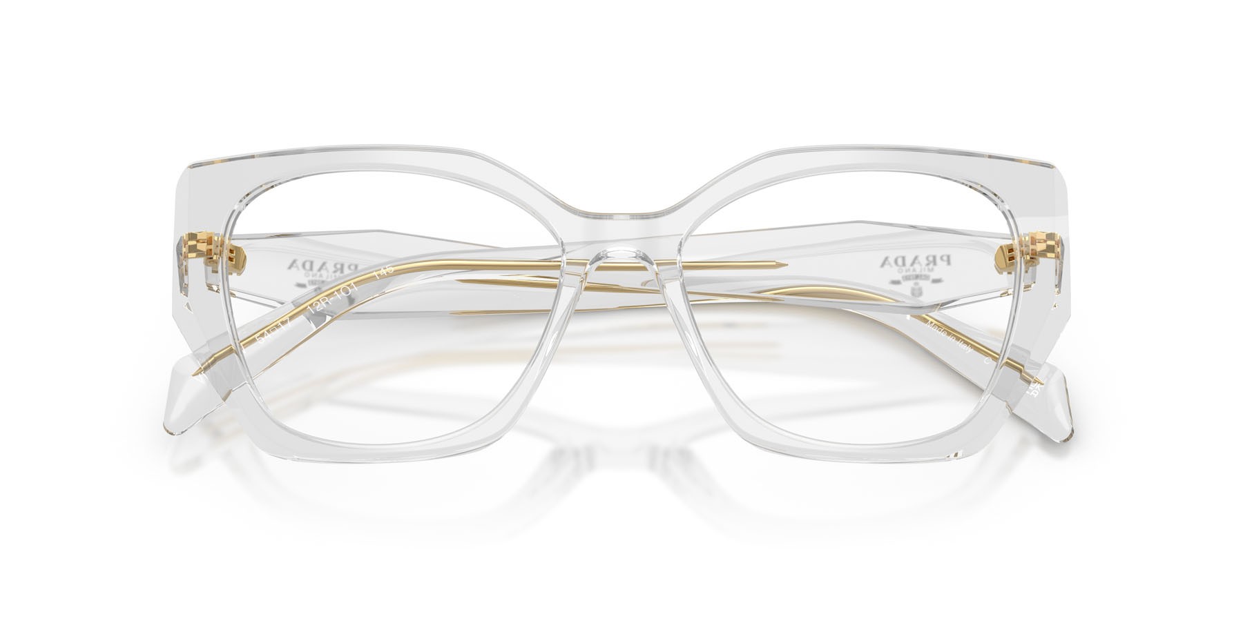 Eyeglasses Prada PR 18WV (12R1O1) color grigio trasparente shape irregular lenses lente demo
