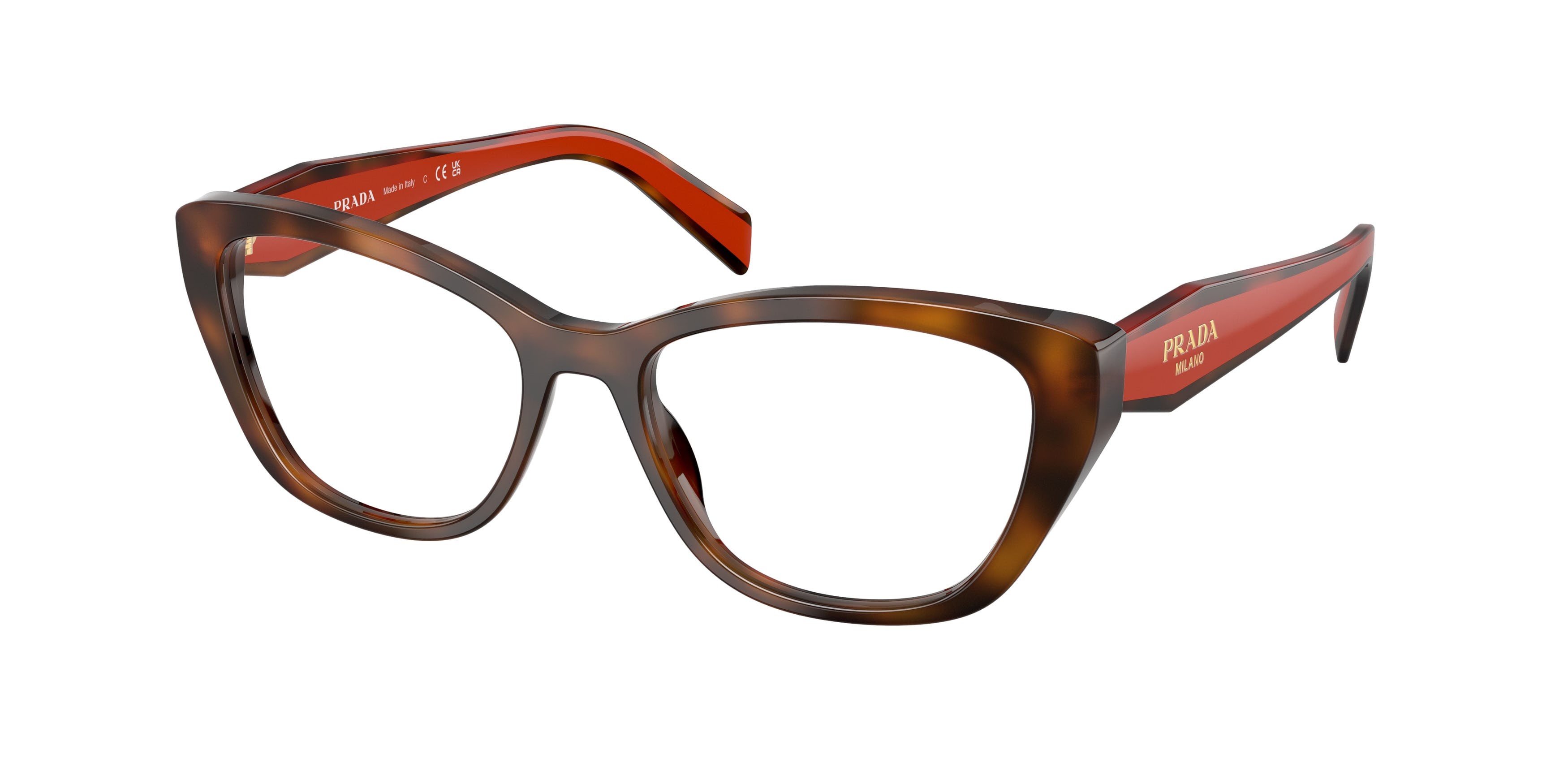 Eyeglasses Prada PR 19WV (01K1O1) color havana juniper shape cat eye lenses lente demo