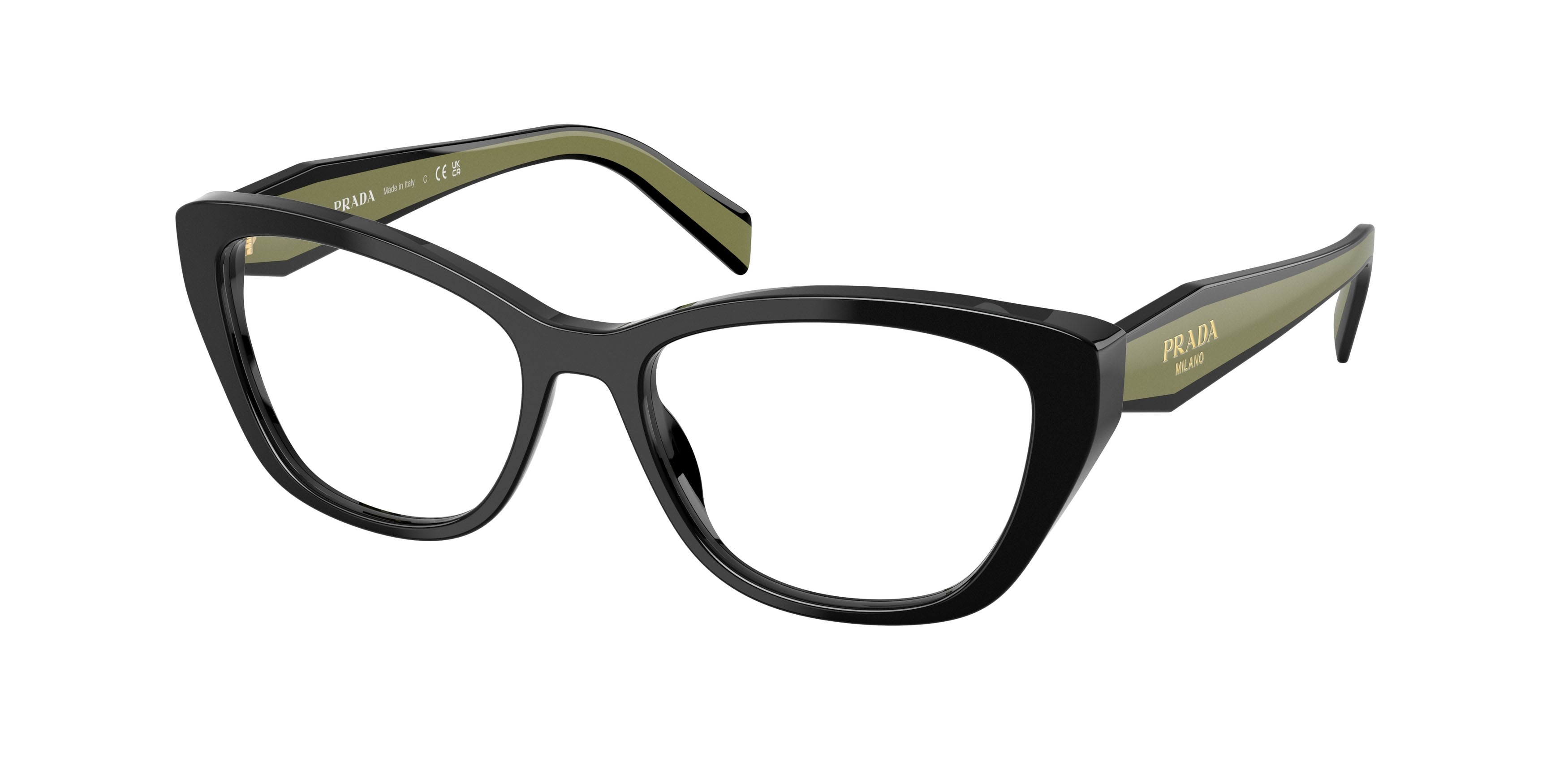 Eyeglasses Prada PR 19WV (03K1O1) color nero shape cat eye lenses lente demo