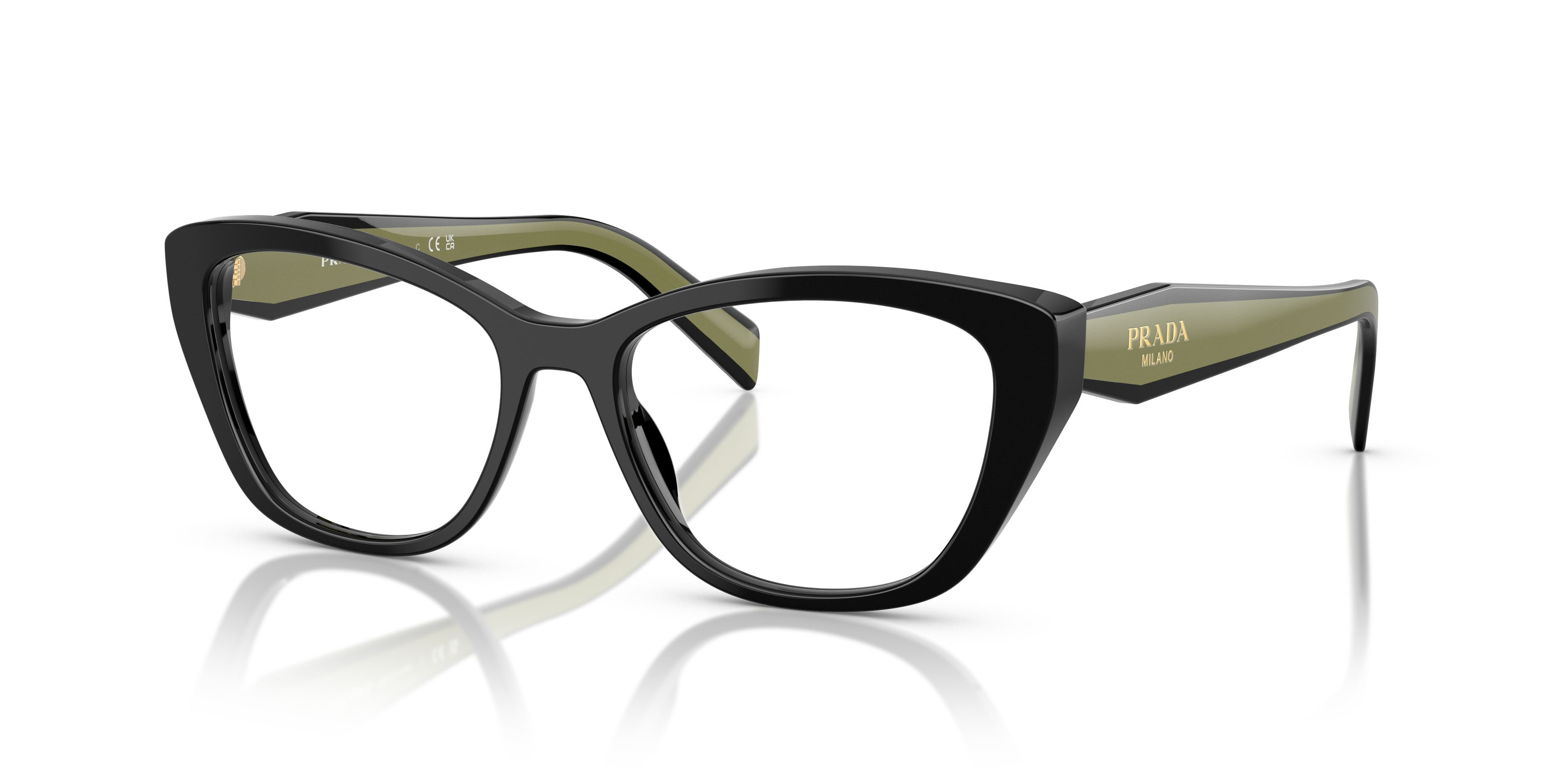 Eyeglasses Prada PR 19WV (03K1O1) color nero shape cat eye lenses lente demo