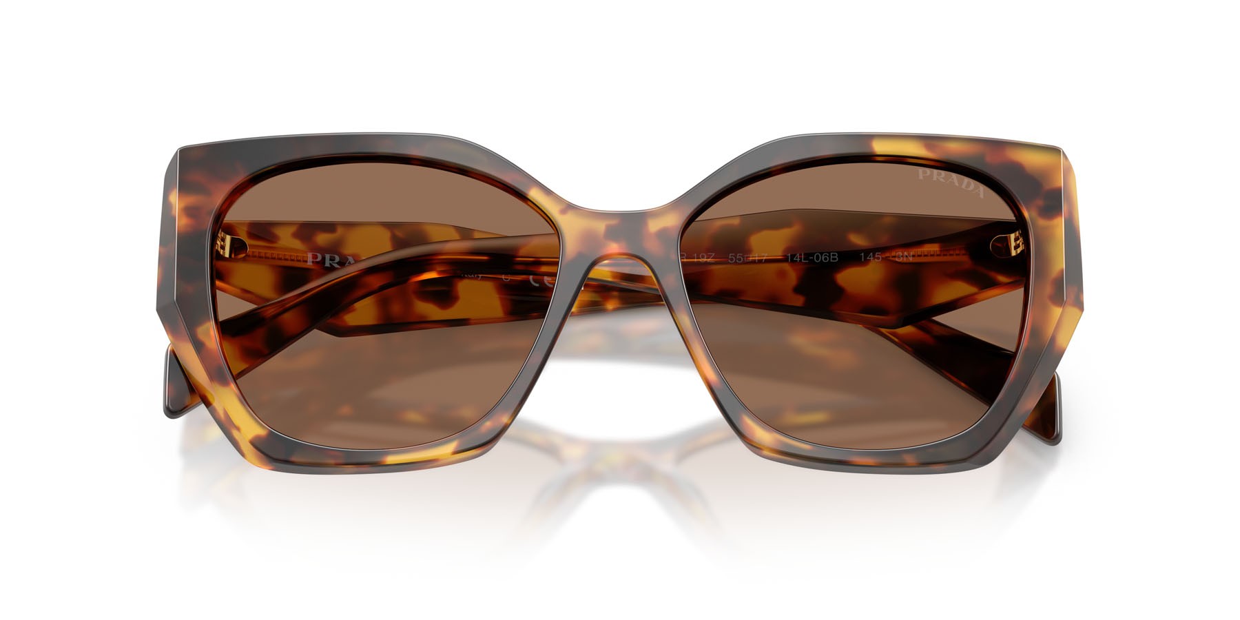 Sunglasses Prada PR 19ZS (14L06B) color miele tartarugato shape square lenses marrone scuro
