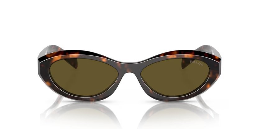 Occhiali da sole Prada PR 26ZS (14L09Z) colore verde salvia/miele tartarugato forma irregolare lenti marrone scuro