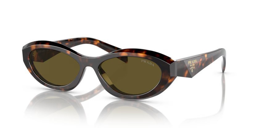 Occhiali da sole Prada PR 26ZS (14L09Z) colore verde salvia/miele tartarugato forma irregolare lenti marrone scuro