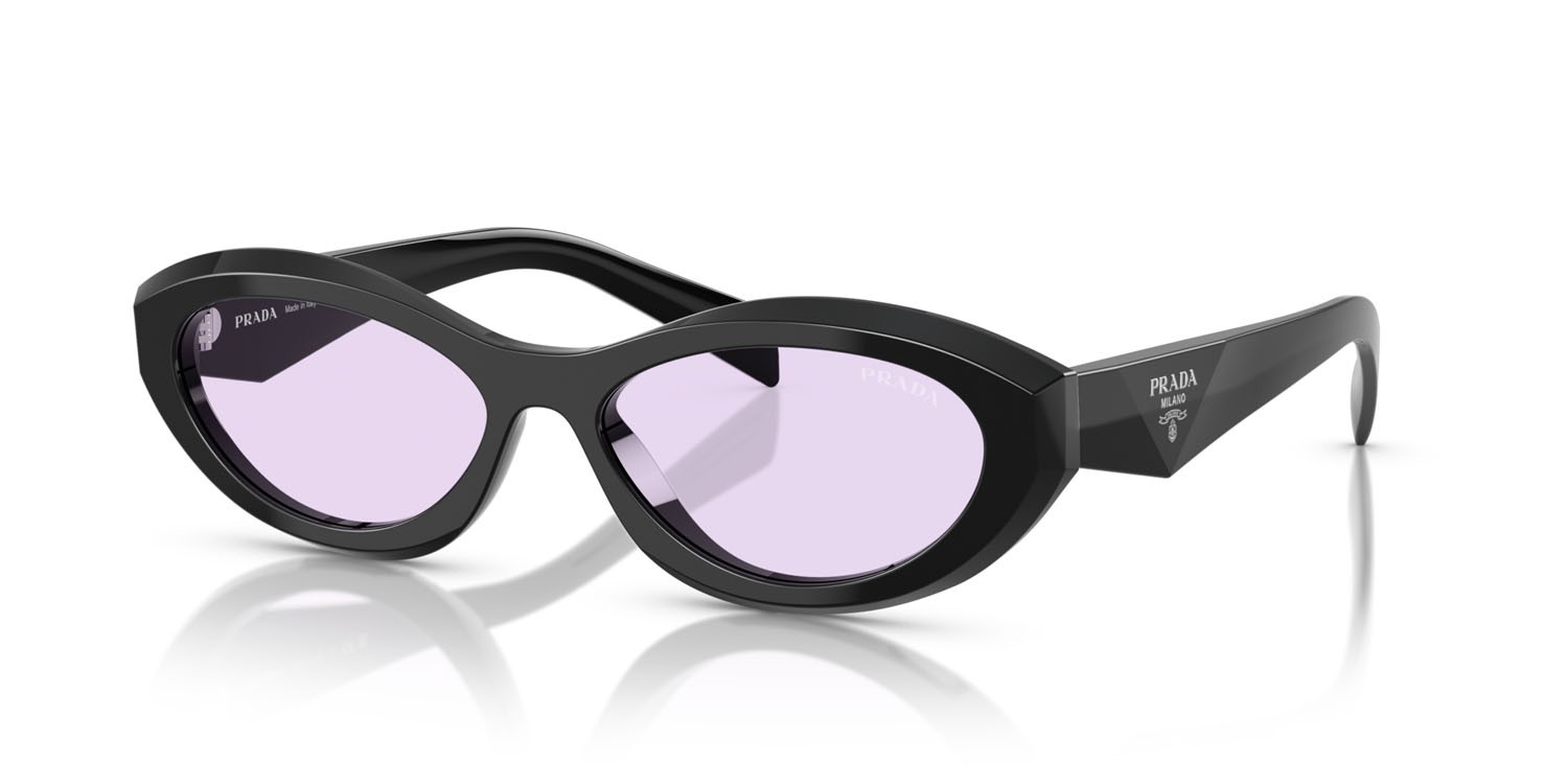 Sunglasses Prada PR 26ZS (16K40J) color nero shape irregular lenses viola