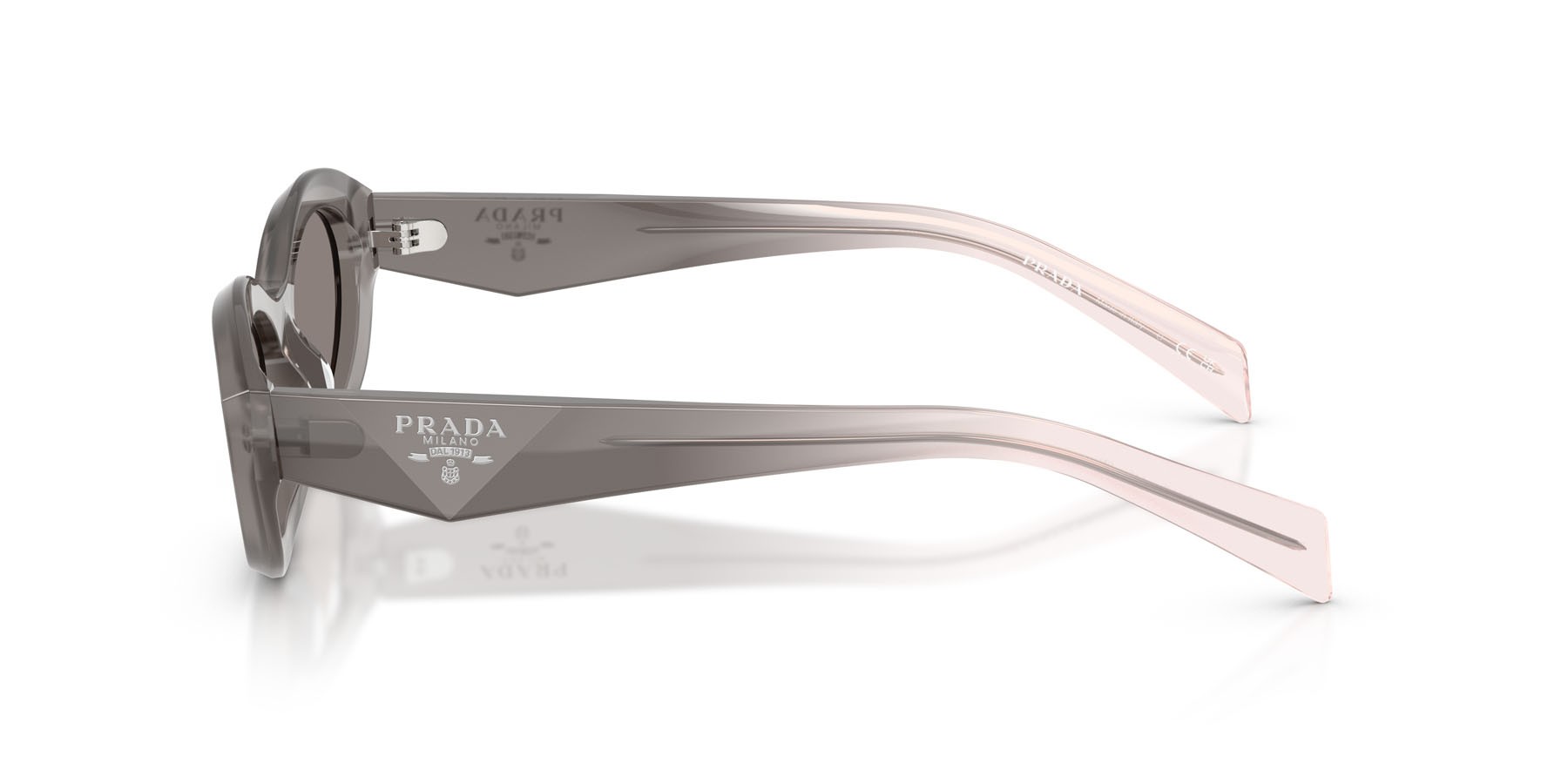 Sunglasses Prada PR 26ZS (20F80Q) color grigio shape irregular lenses grigio scuro