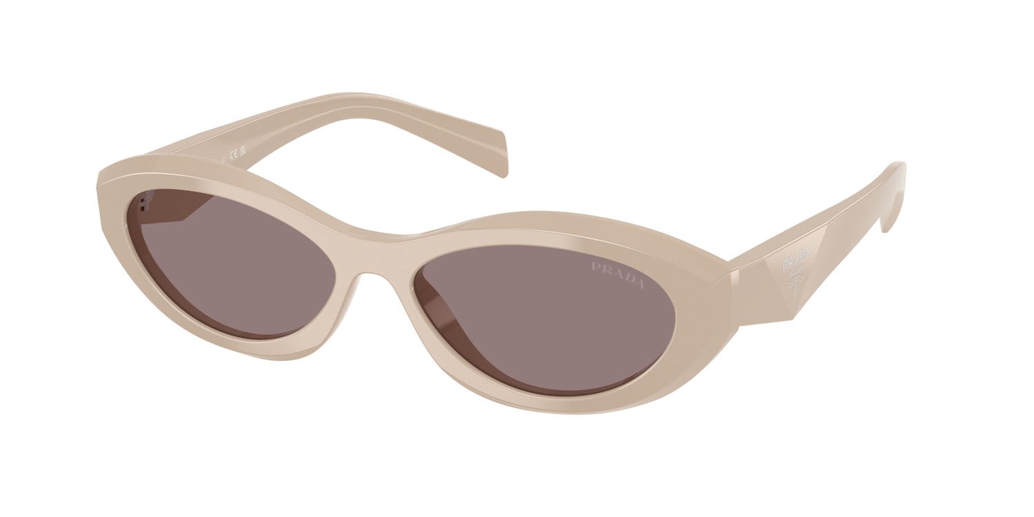 Occhiali da sole Prada PR 26ZS (25B6X1) colore rosa pastello forma irregolare lenti violetto scuro