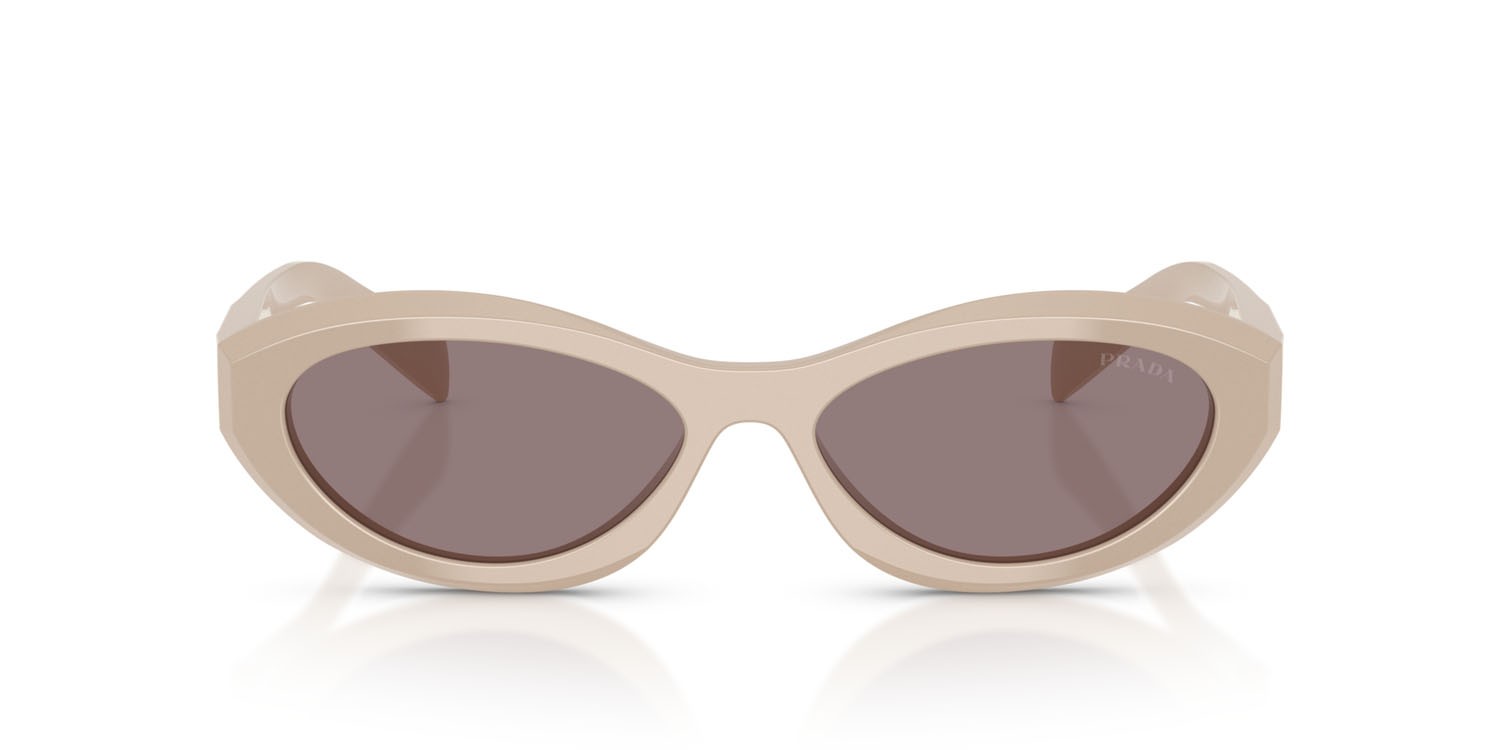 Occhiali da sole Prada PR 26ZS (25B6X1) colore rosa pastello forma irregolare lenti violetto scuro