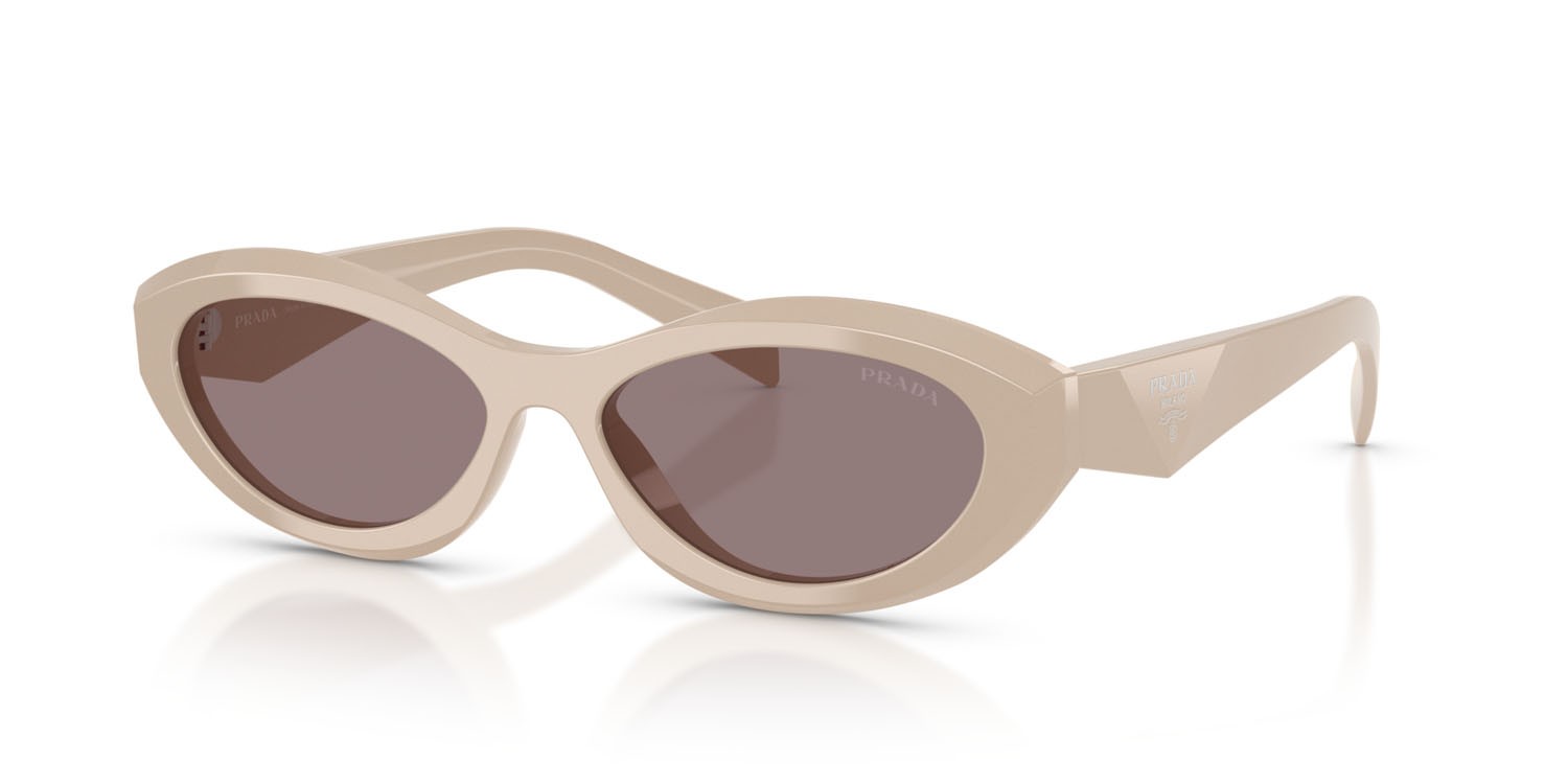 Occhiali da sole Prada PR 26ZS (25B6X1) colore rosa pastello forma irregolare lenti violetto scuro