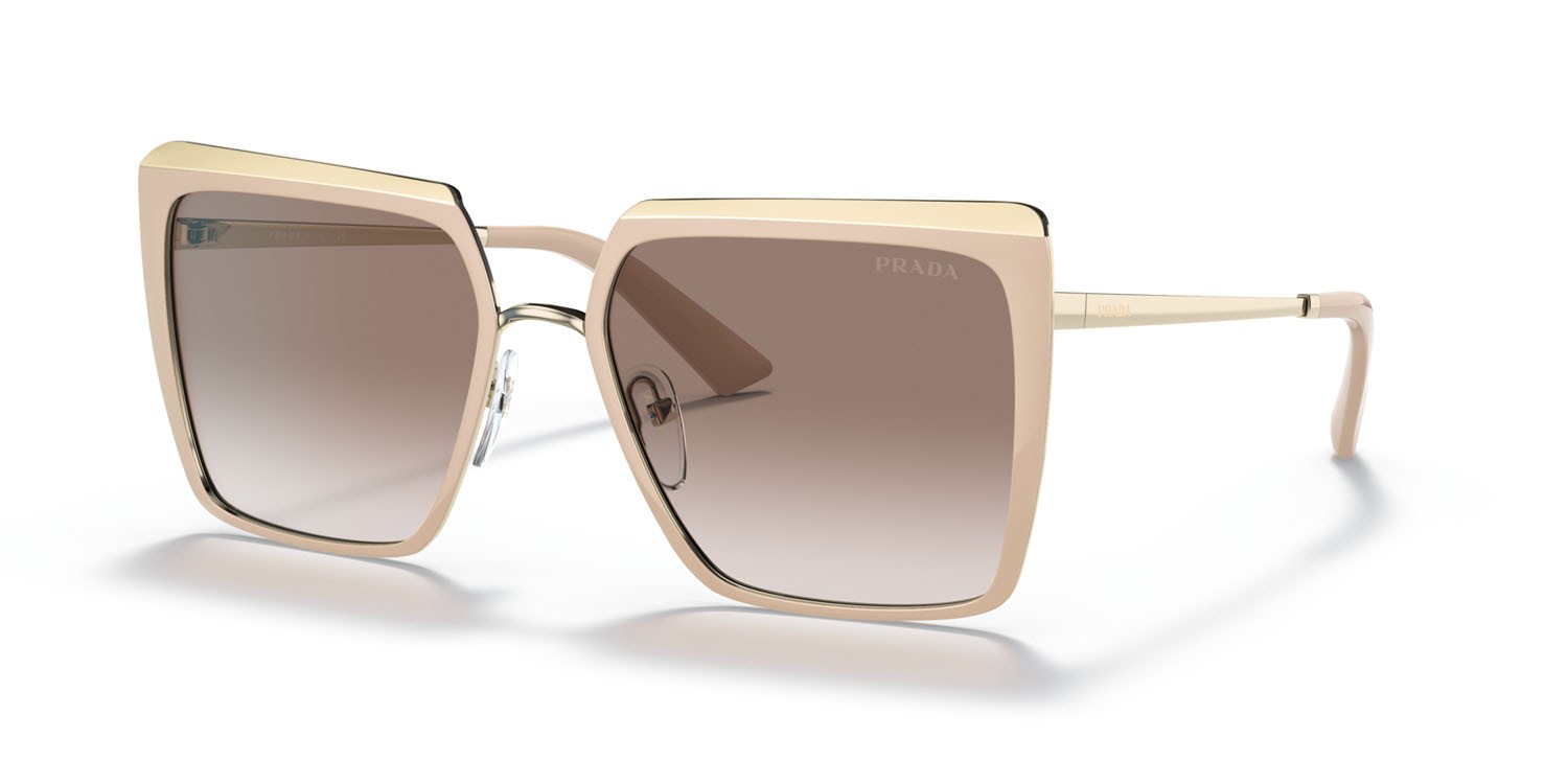 Sonnenbrillen Prada PR 58WS (03R1L0) farbe rosa pastello/oro pallido form quadratisch gläser trasparente sfumato marrone