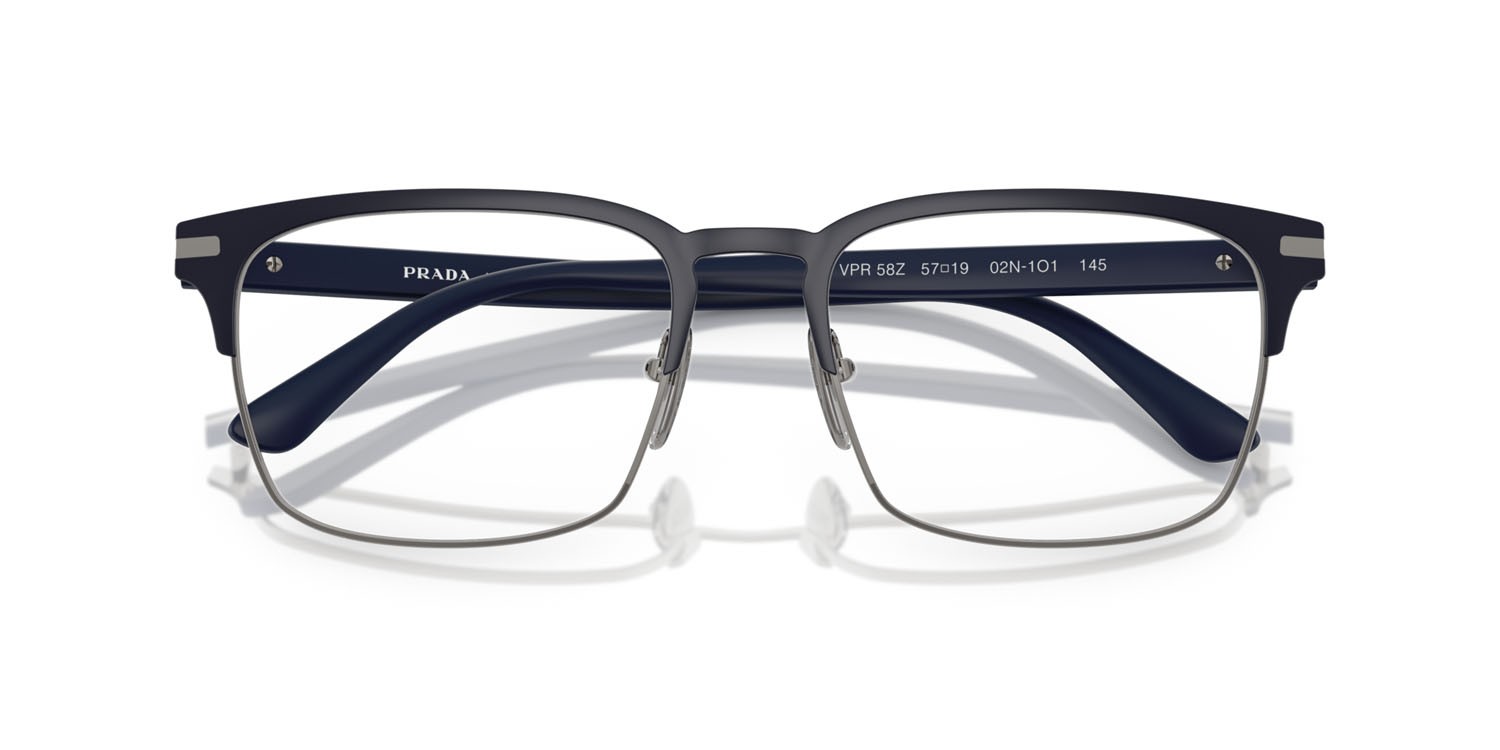 Eyeglasses Prada PR 58ZV (02N1O1) color baltic opaco/gunmetal shape rectangle lenses lente demo