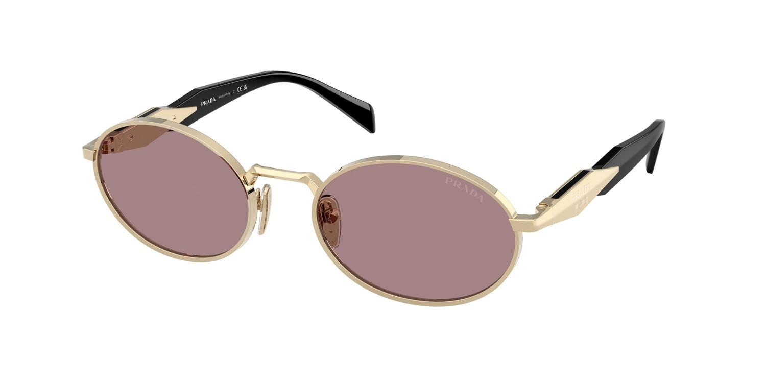 Sunglasses Prada PR 65ZS (ZVN20I) color oro pallido shape oval lenses viola chiaro/marrone