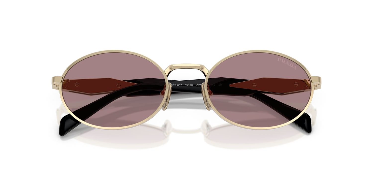 Sunglasses Prada PR 65ZS (ZVN20I) color oro pallido shape oval lenses viola chiaro/marrone