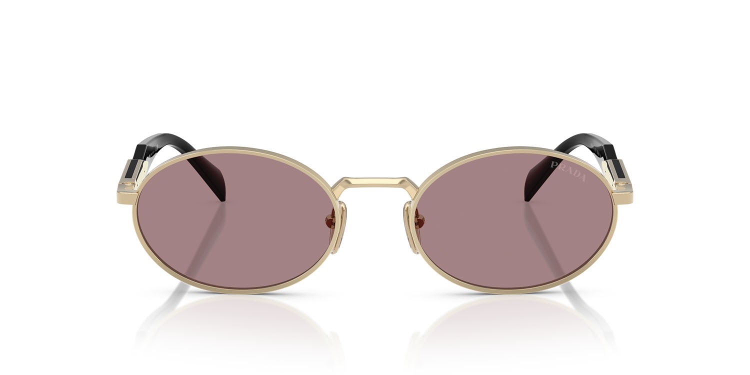 Sunglasses Prada PR 65ZS (ZVN20I) color oro pallido shape oval lenses viola chiaro/marrone