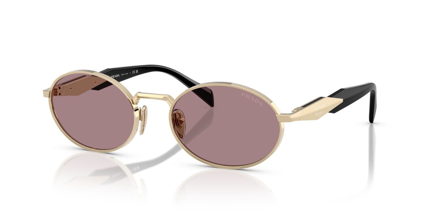 Sunglasses Prada PR 65ZS (ZVN20I) color oro pallido shape oval lenses viola chiaro/marrone