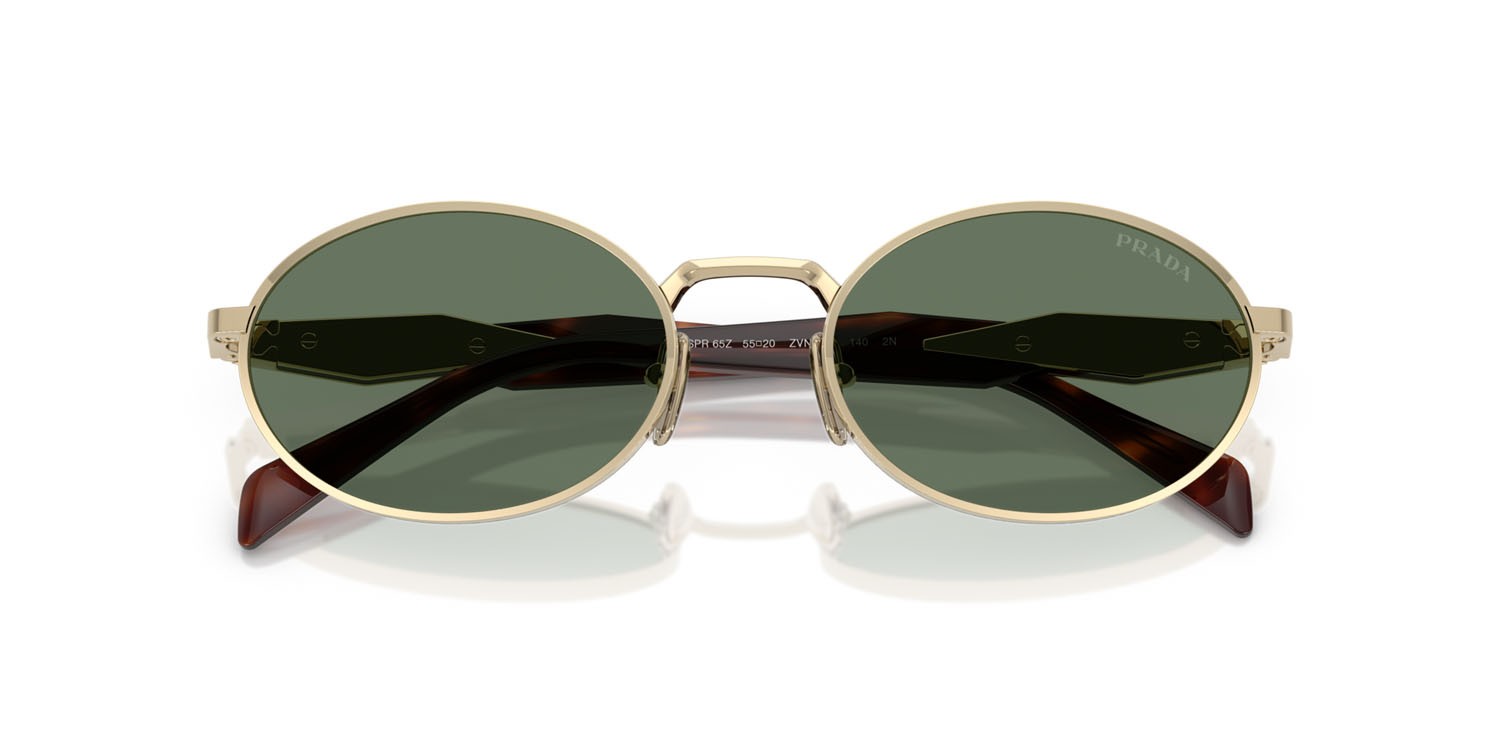 Sunglasses Prada PR 65ZS (ZVN70L) color oro pallido shape oval lenses verde scuro