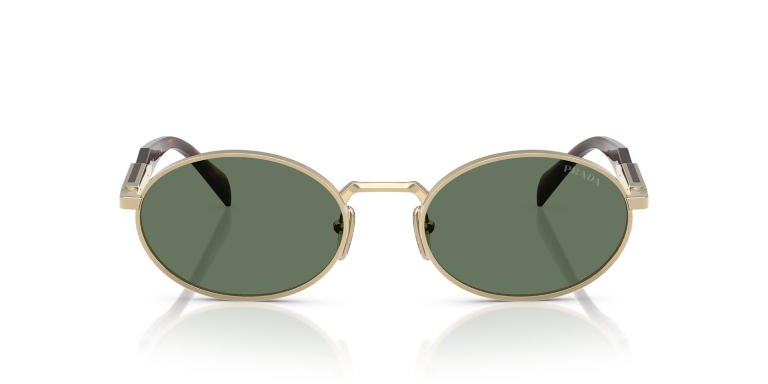 Sunglasses Prada PR 65ZS (ZVN70L) color oro pallido shape oval lenses verde scuro