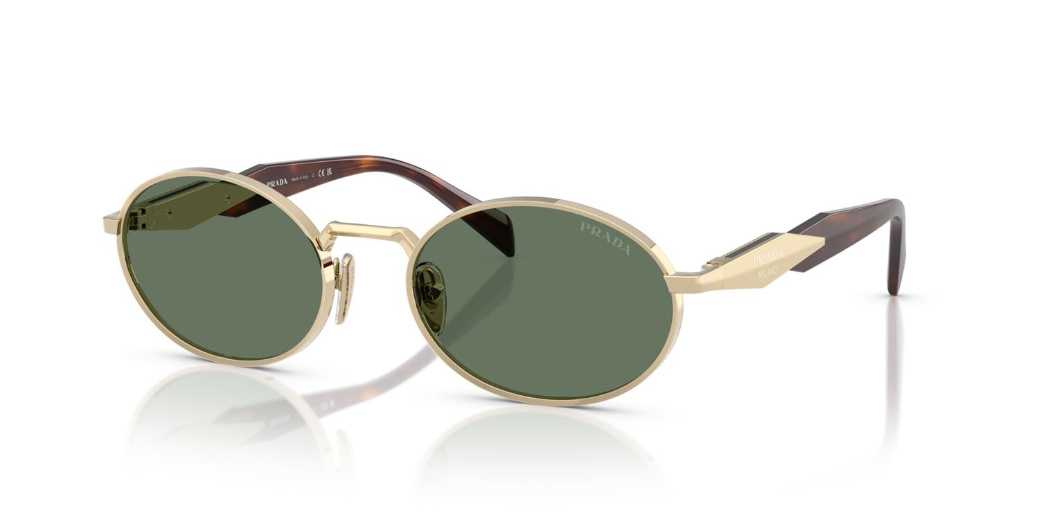 Sunglasses Prada PR 65ZS (ZVN70L) color oro pallido shape oval lenses verde scuro