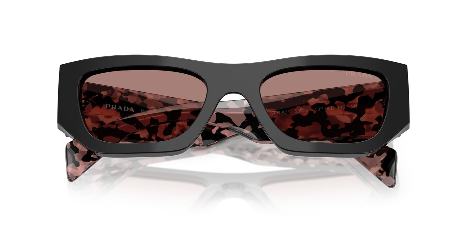 Sunglasses Prada PR A01S (13P60B) color nero shape square lenses marrone chiaro