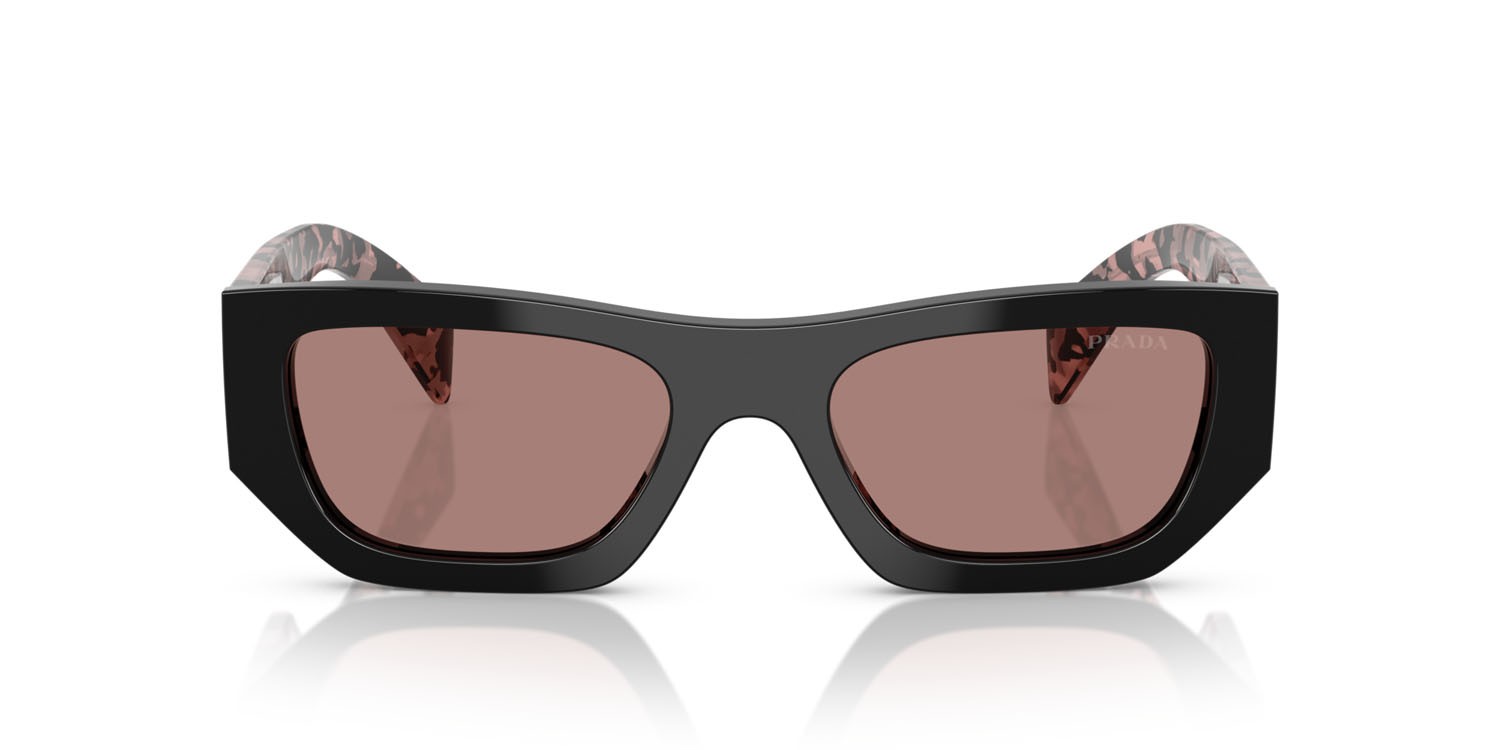 Sunglasses Prada PR A01S (13P60B) color nero shape square lenses marrone chiaro