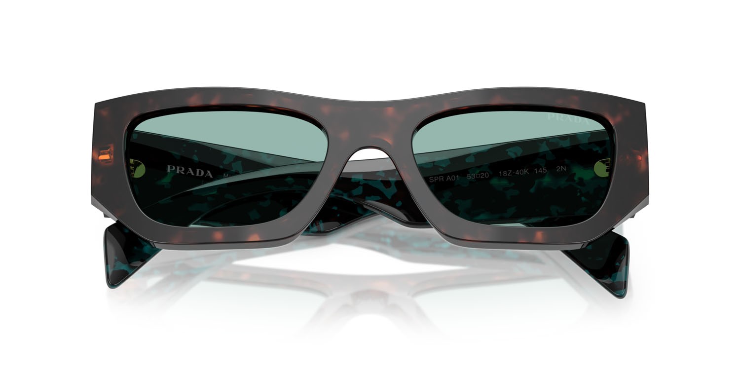 Sunglasses Prada PR A01S (18Z40K) color root tartarugato shape square lenses verde petrolio