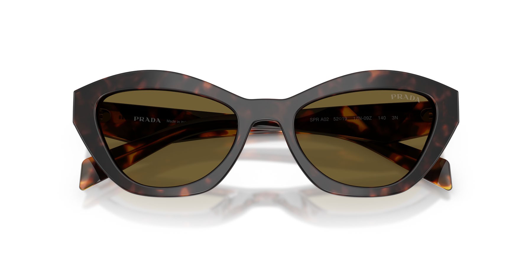 Sunglasses Prada PR A02S (17N09Z) color root tartarugato shape butterfly lenses marrone scuro