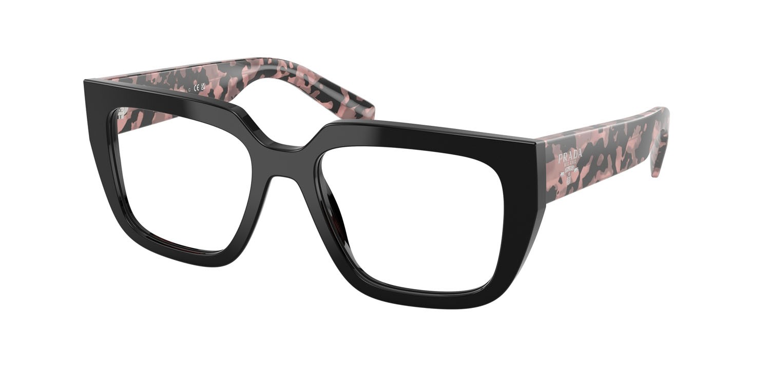 Eyeglasses Prada PR A03V (13P1O1) color nero shape irregular lenses lente demo