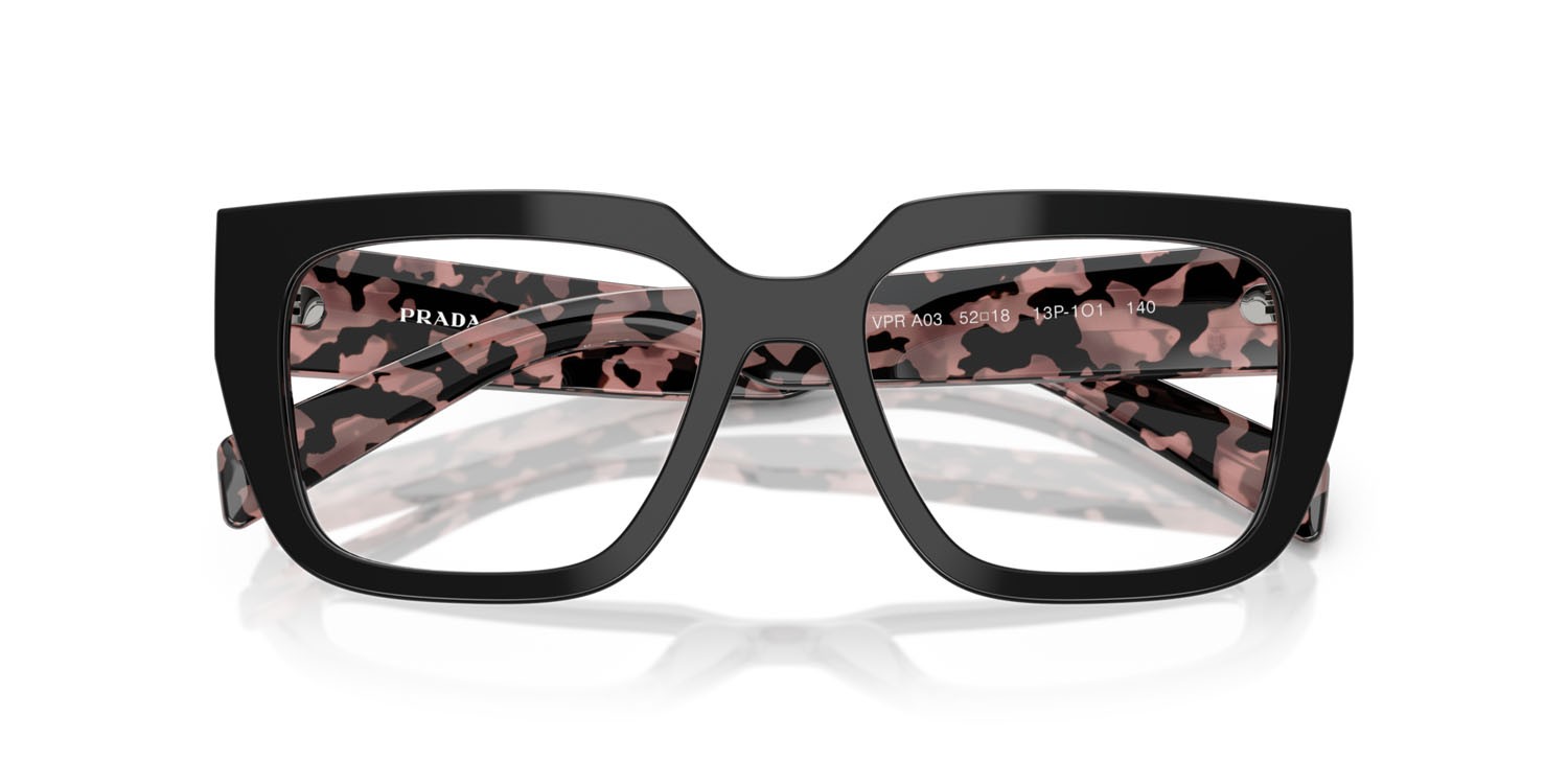 Eyeglasses Prada PR A03V (13P1O1) color nero shape irregular lenses lente demo